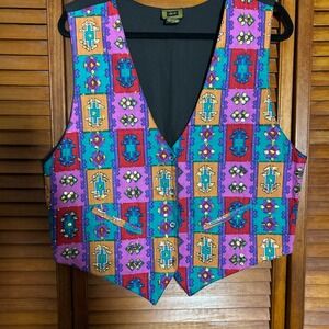 Vintage AJ Geometric Patchwork Sequin Beaded Cotton Vest Large Multi Color India